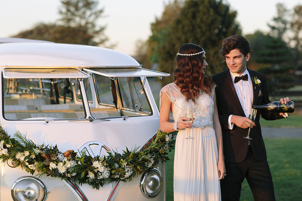Drinks after the wedding with Lola the Kombi wedding car for hire